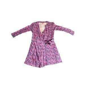 Lilly Pulitzer Pink Geometric Print Karlie Romper XXS Long Sleeves & Tie Belt